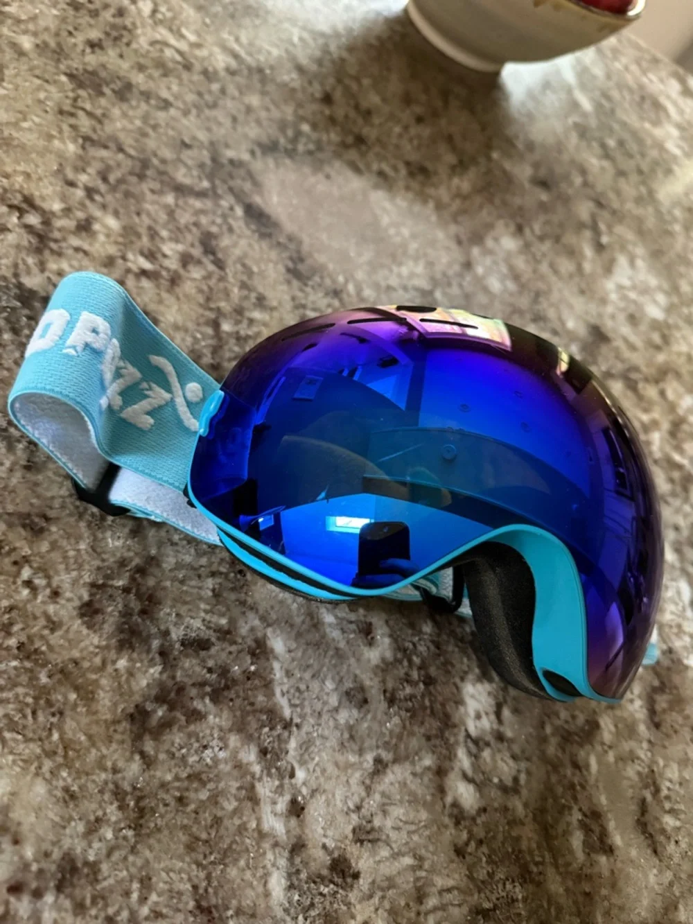 Blue Mirrored Ski Goggles with Teal Strap